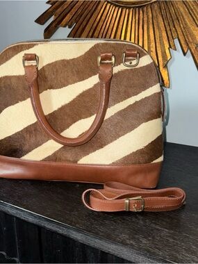 Brown and Cream Zebra-Print Top Handle Satchel